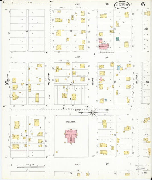 Sanborn Fire Insurance Map from Humboldt, Allen County, Kansas (1906), Sheet #0006 - Historic Sanborn Fire Insurance Map Print, vintage old map wall art, antique decor, genealogy gift, Kansas Kansas map