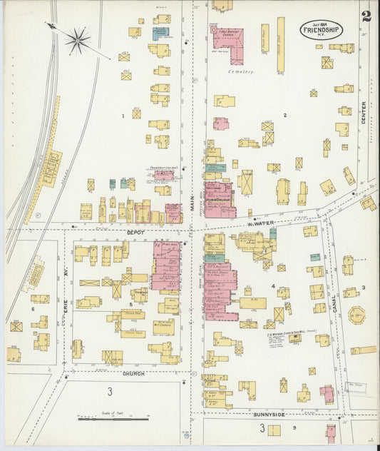Sanborn Fire Insurance Map from Friendship, Allegany County, New York (1904), Sheet #0002 - Historic Sanborn Fire Insurance Map Print, vintage old map wall art, antique decor, genealogy gift, New York New York map