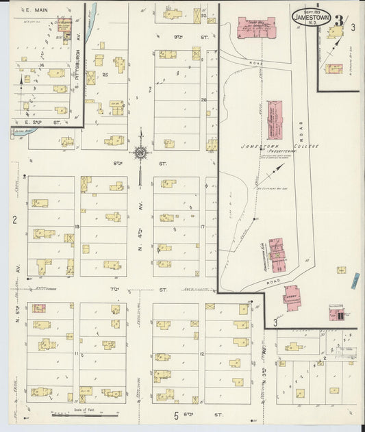 Sanborn Fire Insurance Map from Jamestown, Stutsman County, North Dakota (1913), Sheet #0003 - Historic Sanborn Fire Insurance Map Print, vintage old map wall art, antique decor, genealogy gift, North Dakota North Dakota map