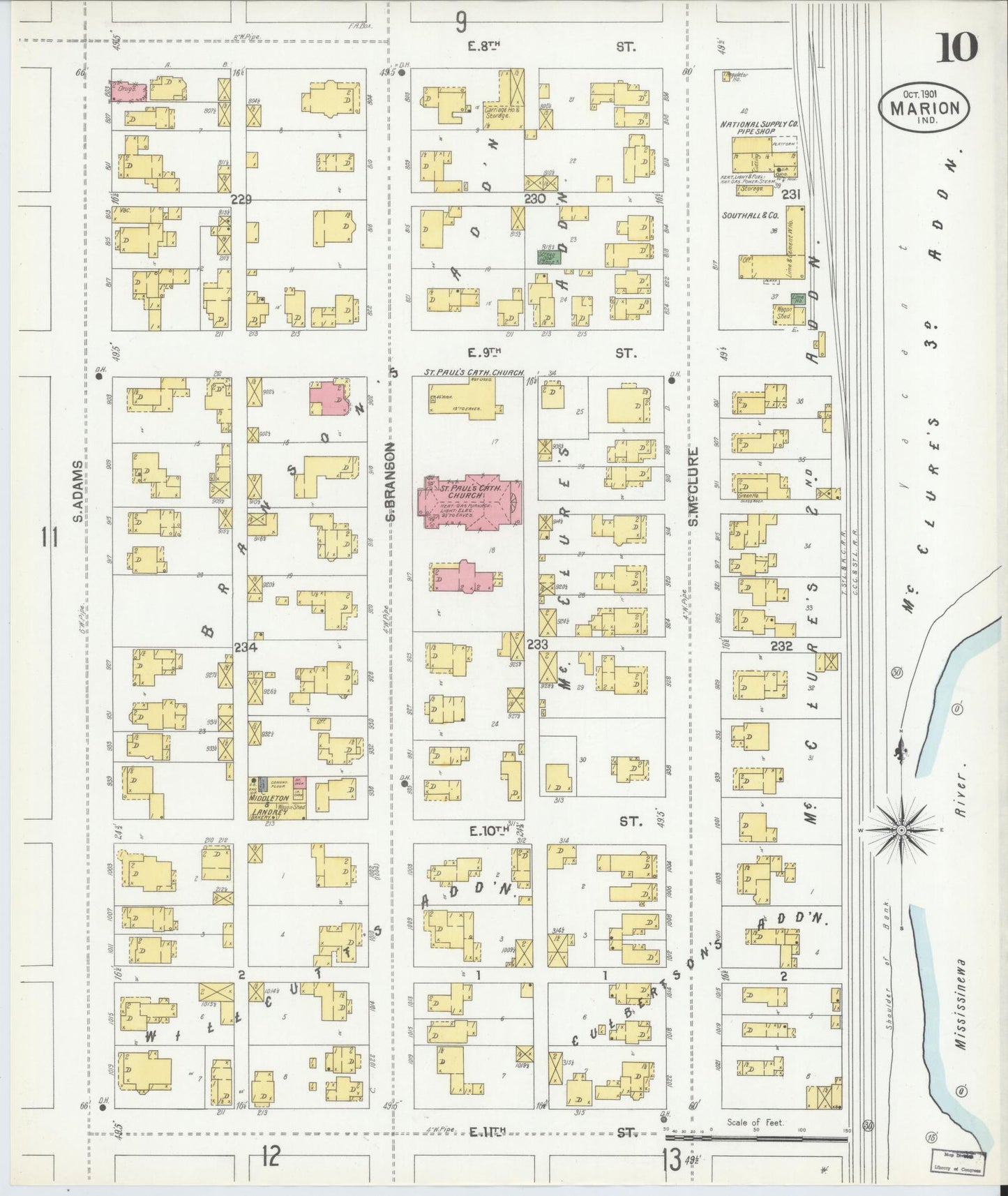 Sanborn Fire Insurance Map from Marion, Grant County, Indiana (1901), Sheet #0010 - Complete Map Set gallery image, historic Sanborn map, vintage wall art, Indiana Indiana