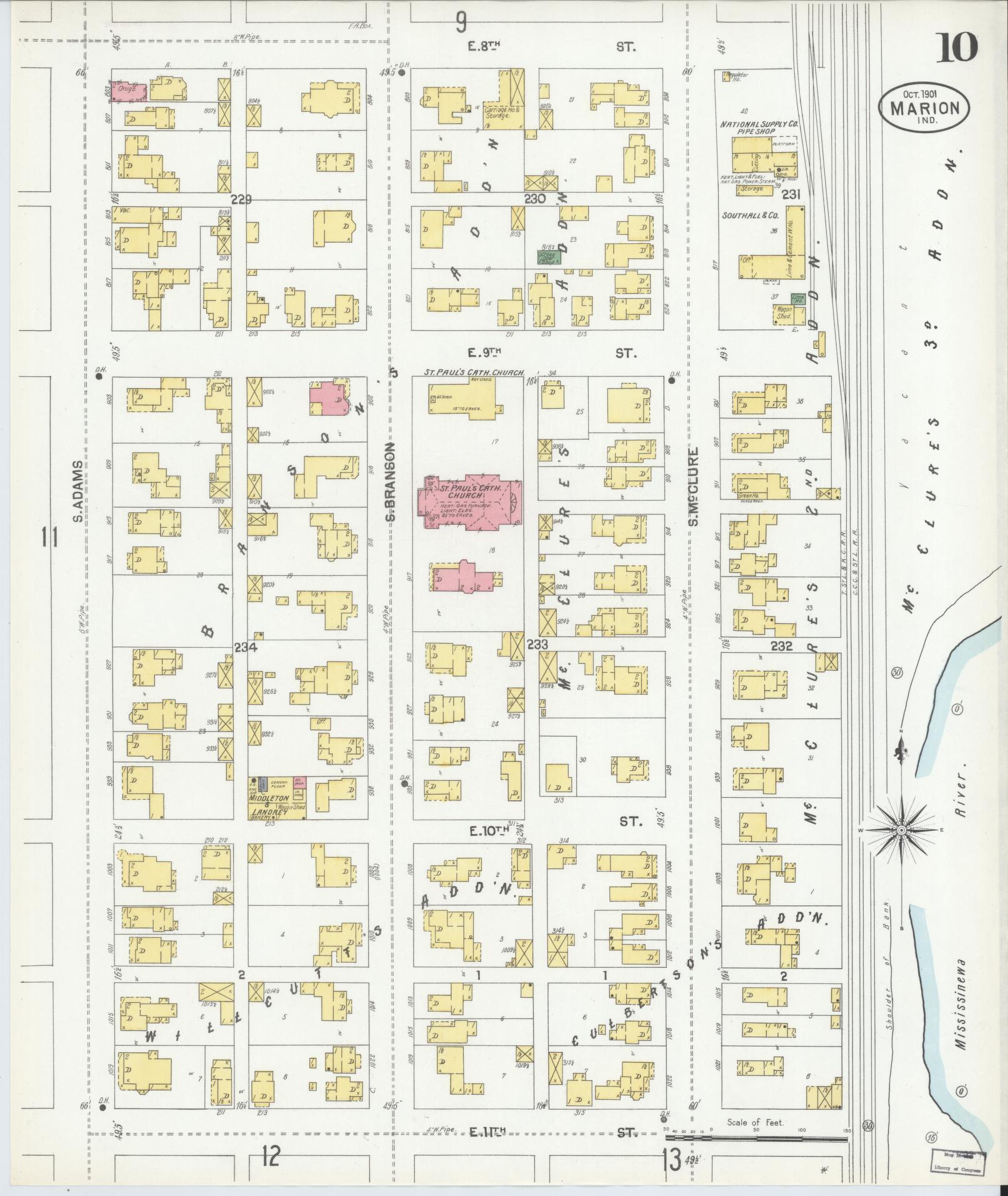 Sanborn Fire Insurance Map from Marion, Grant County, Indiana (1901), Sheet #0010 - Complete Map Set gallery image, historic Sanborn map, vintage wall art, Indiana Indiana