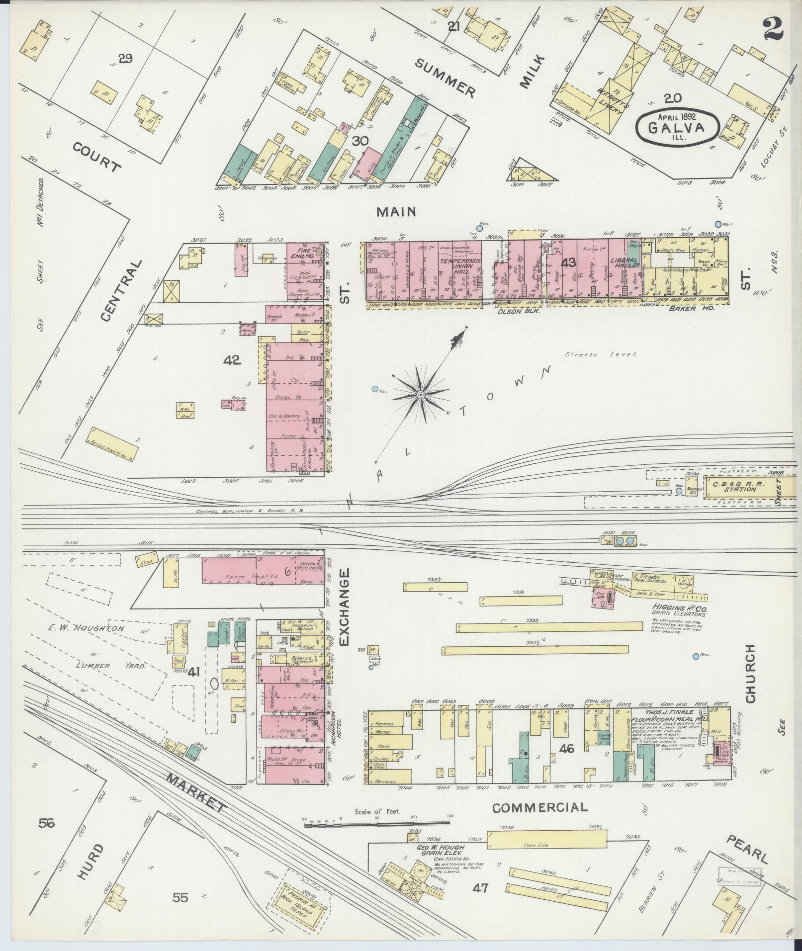 Sanborn Fire Insurance Map from Galva, Henry County, Illinois (1892), Sheet #0002 - Complete Map Set gallery image, historic Sanborn map, vintage wall art, Illinois Illinois