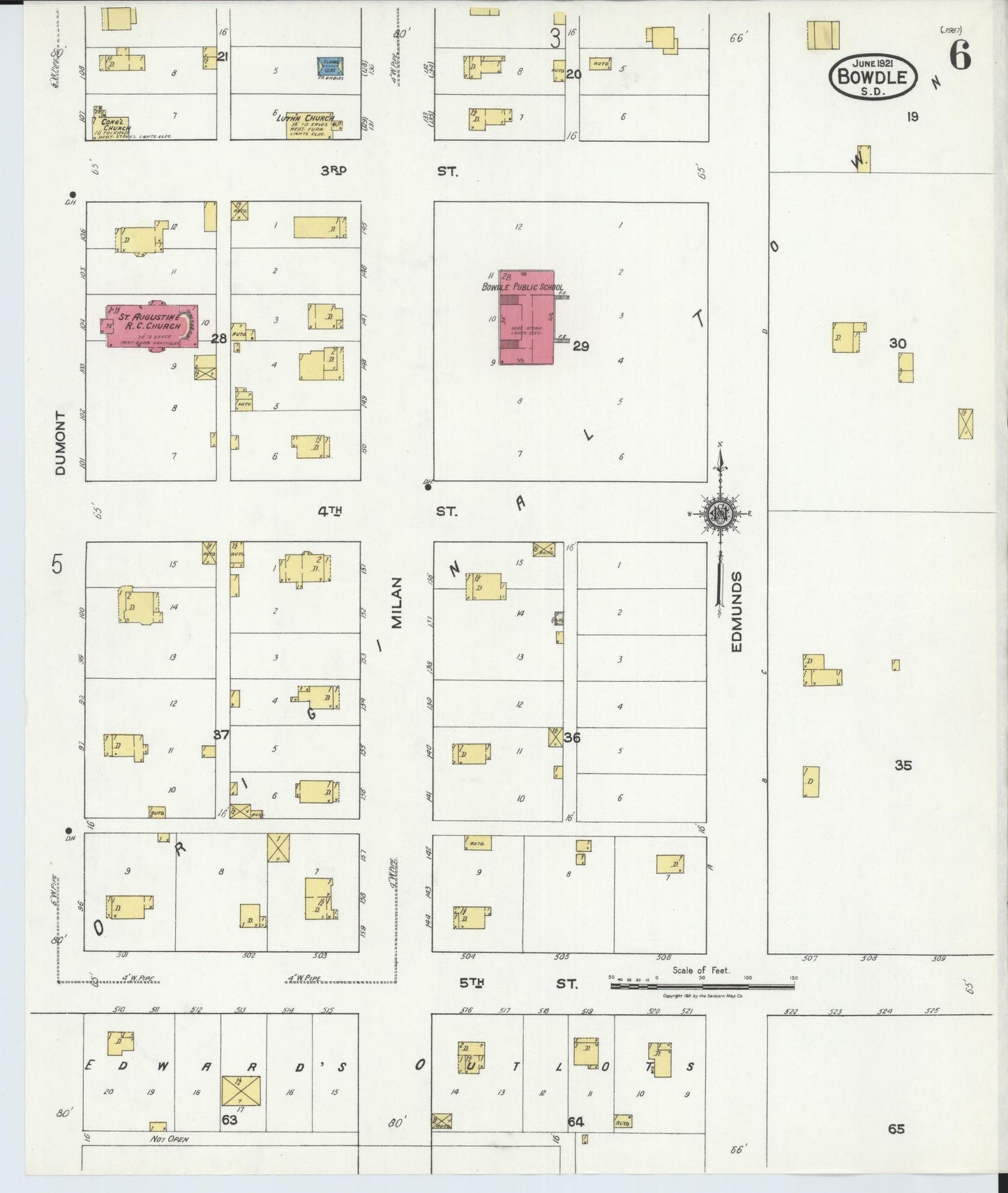 Sanborn Fire Insurance Map from Bowdle, Edmunds County, South Dakota (1939), Sheet #0006 - Historic Sanborn Fire Insurance Map Print, vintage old map wall art, antique decor, genealogy gift, South Dakota South Dakota map