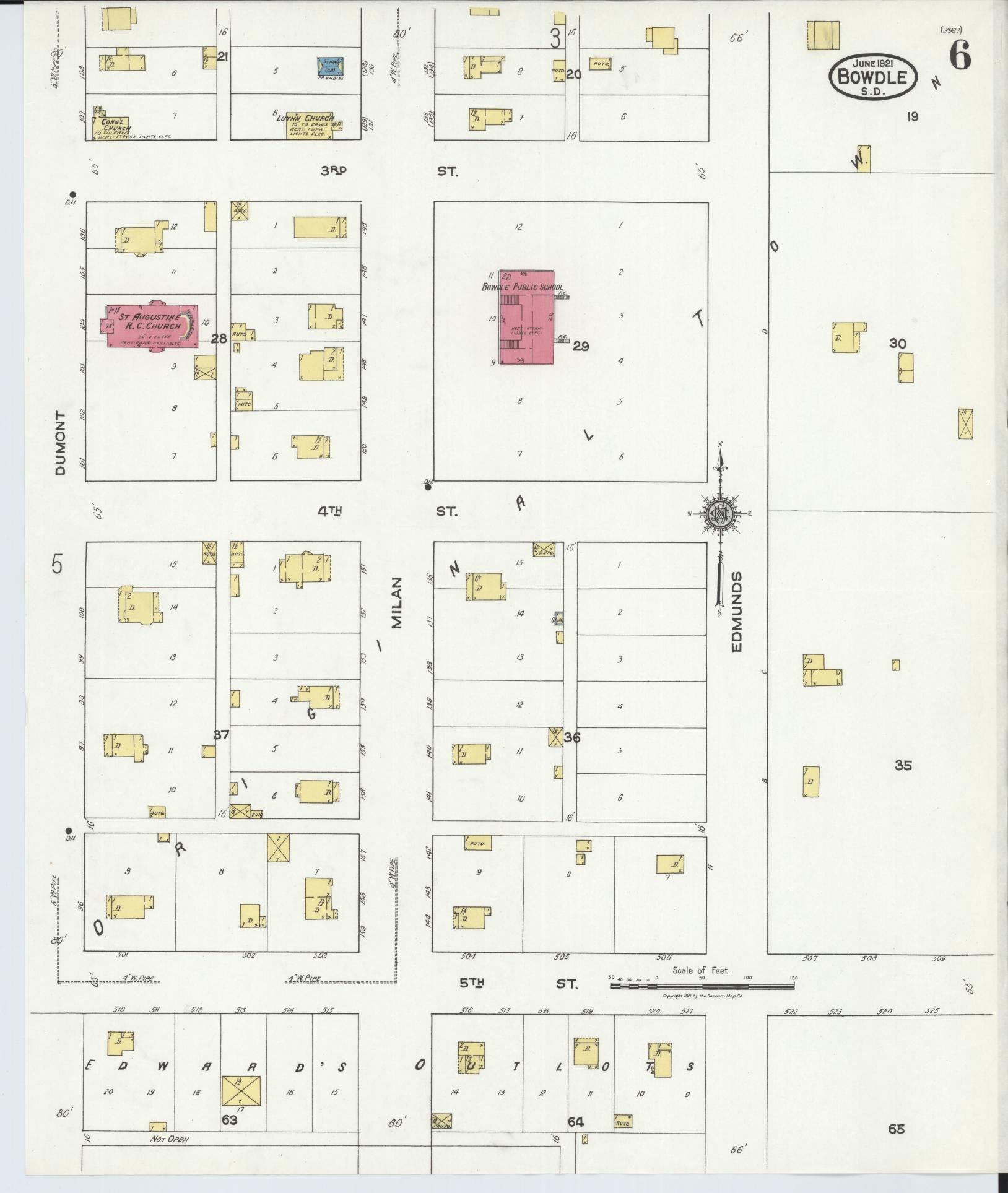 Sanborn Fire Insurance Map from Bowdle, Edmunds County, South Dakota (1939), Sheet #0006 - Historic Sanborn Fire Insurance Map Print, vintage old map wall art, antique decor, genealogy gift, South Dakota South Dakota map