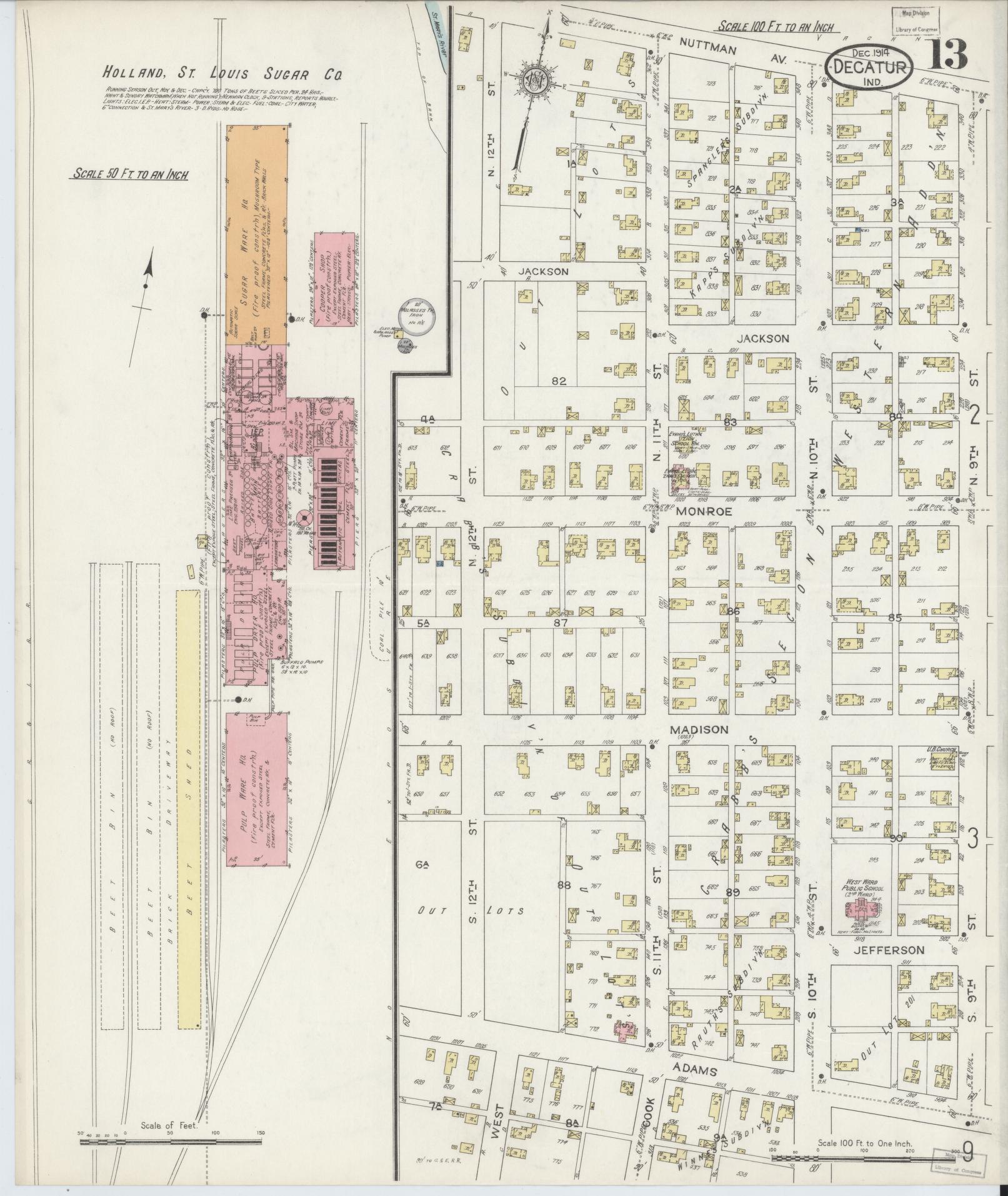 Sanborn Fire Insurance Map from Decatur, Adams County, Indiana (1914), Sheet #0013 - Complete Map Set gallery image, historic Sanborn map, vintage wall art, Indiana Indiana