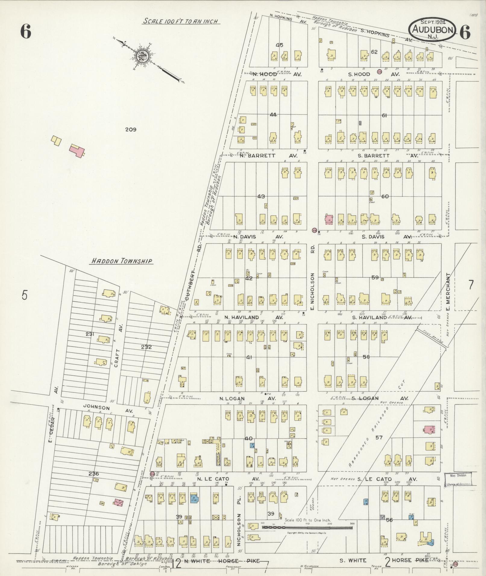 Sanborn Fire Insurance Map from Audubon, Camden County, New Jersey (1924), Sheet #0006 - Complete Map Set gallery image, historic Sanborn map, vintage wall art, New Jersey New Jersey