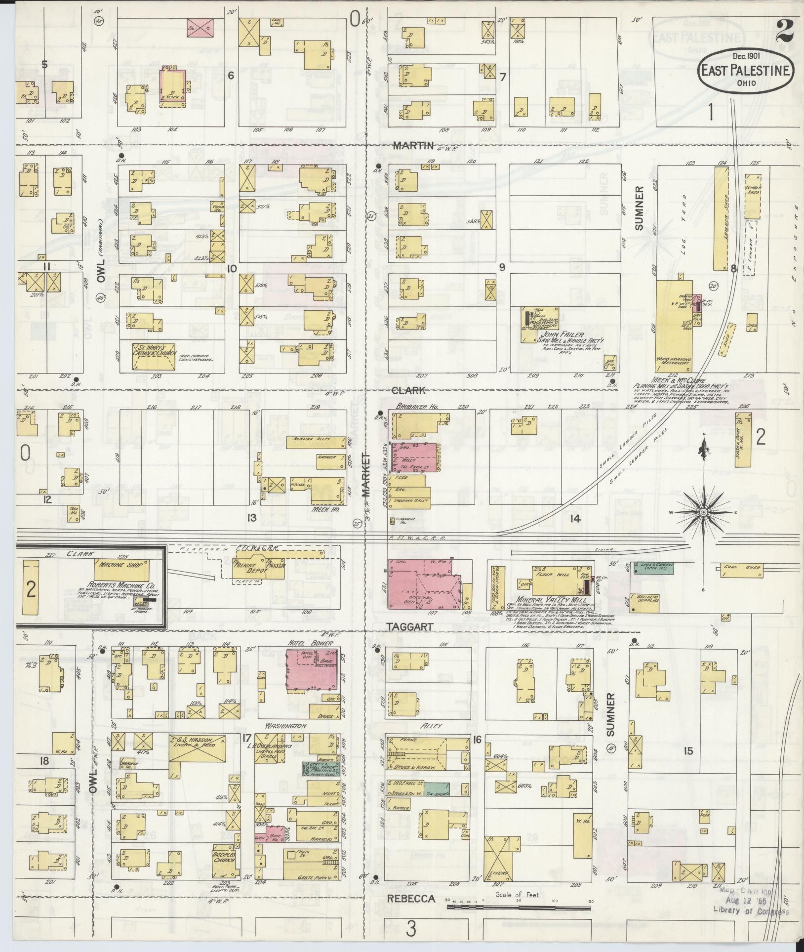 Sanborn Fire Insurance Map from East Palestine, Columbiana County, Ohio (1901), Sheet #0002 - Historic Sanborn Fire Insurance Map Print, vintage old map wall art, antique decor, genealogy gift, Ohio Ohio map