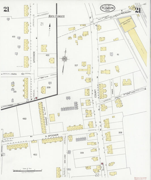 Sanborn Fire Insurance Map from Plymouth, Plymouth County, Massachusetts (1927), Sheet #0021 - Historic Sanborn Fire Insurance Map Print, vintage old map wall art, antique decor, genealogy gift, Massachusetts Massachusetts map