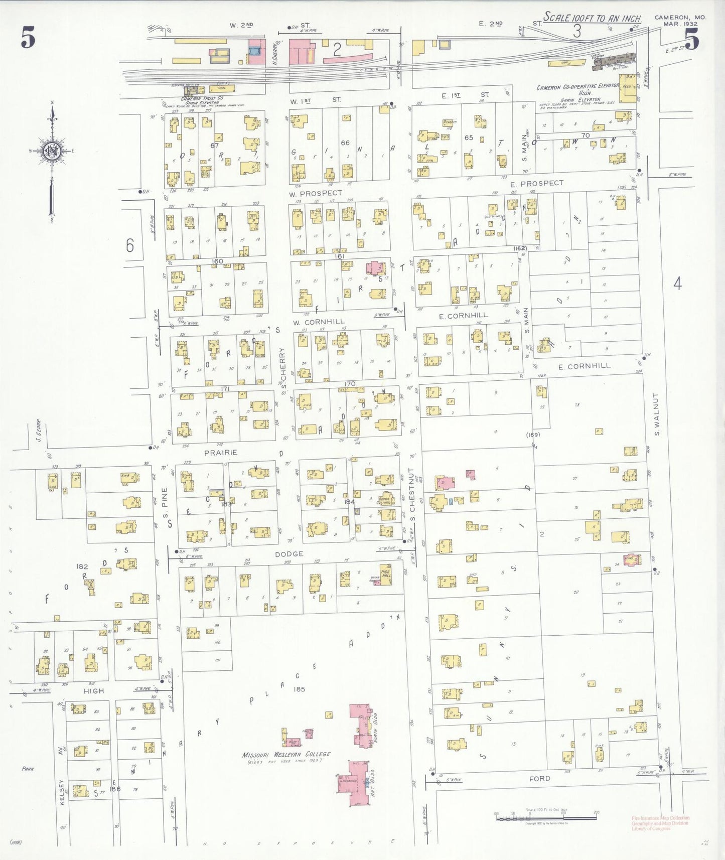 Sanborn Fire Insurance Map from Cameron, Clinton County, Missouri (1932), Sheet #0005 - Historic Sanborn Fire Insurance Map Print, vintage old map wall art, antique decor, genealogy gift, Missouri Missouri map