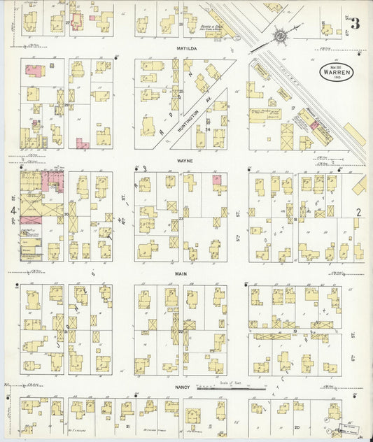 Sanborn Fire Insurance Map from Warren, Huntington County, Indiana (1911), Sheet #0003 - Historic Sanborn Fire Insurance Map Print, vintage old map wall art, antique decor, genealogy gift, Indiana Indiana map