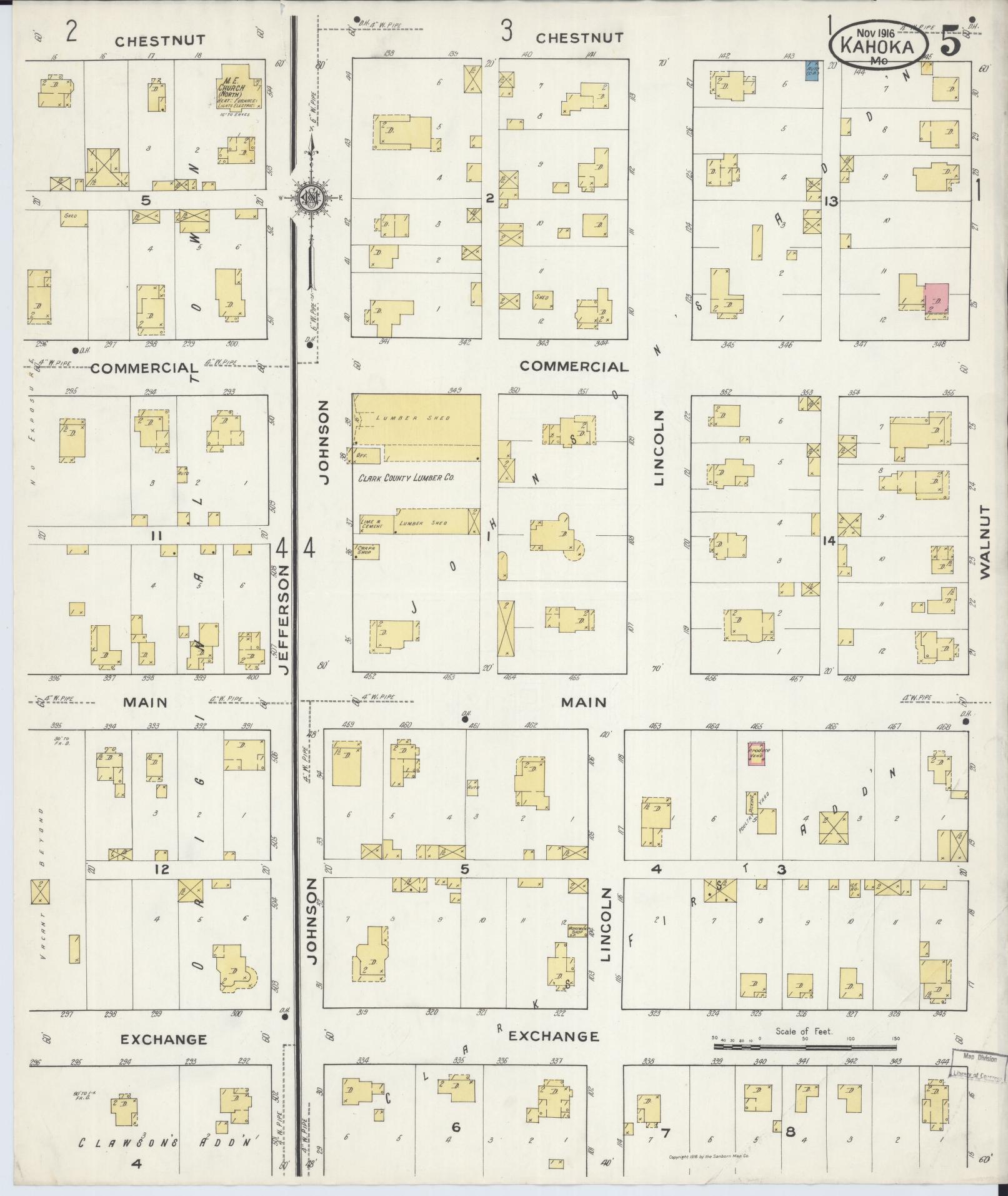 Sanborn Fire Insurance Map from Kahoka, Clark County, Missouri (1916), Sheet #0005 - Historic Sanborn Fire Insurance Map Print, vintage old map wall art, antique decor, genealogy gift, Missouri Missouri map