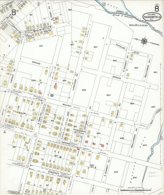 Sanborn Fire Insurance Map from Haddonfield, Camden County, New Jersey (1923), Sheet #0008 - Historic Sanborn Fire Insurance Map Print, vintage old map wall art, antique decor, genealogy gift, New Jersey New Jersey map