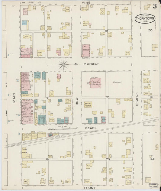 Sanborn Fire Insurance Map from Thorntown, Boone County, Indiana (1886), Sheet #0003 - Historic Sanborn Fire Insurance Map Print, vintage old map wall art, antique decor, genealogy gift, Indiana Indiana map