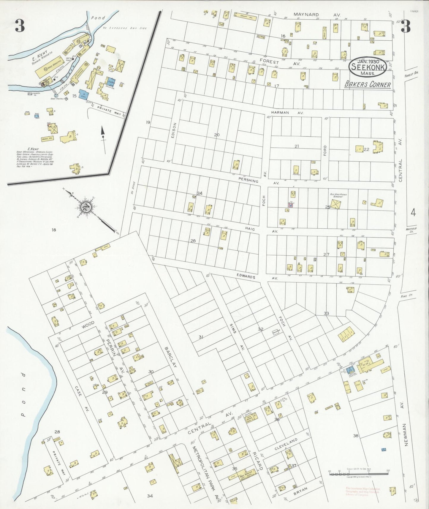 Sanborn Fire Insurance Map from Seekonk, Bristol County, Massachusetts (1930), Sheet #0003 - Complete Map Set gallery image, historic Sanborn map, vintage wall art, Massachusetts Massachusetts