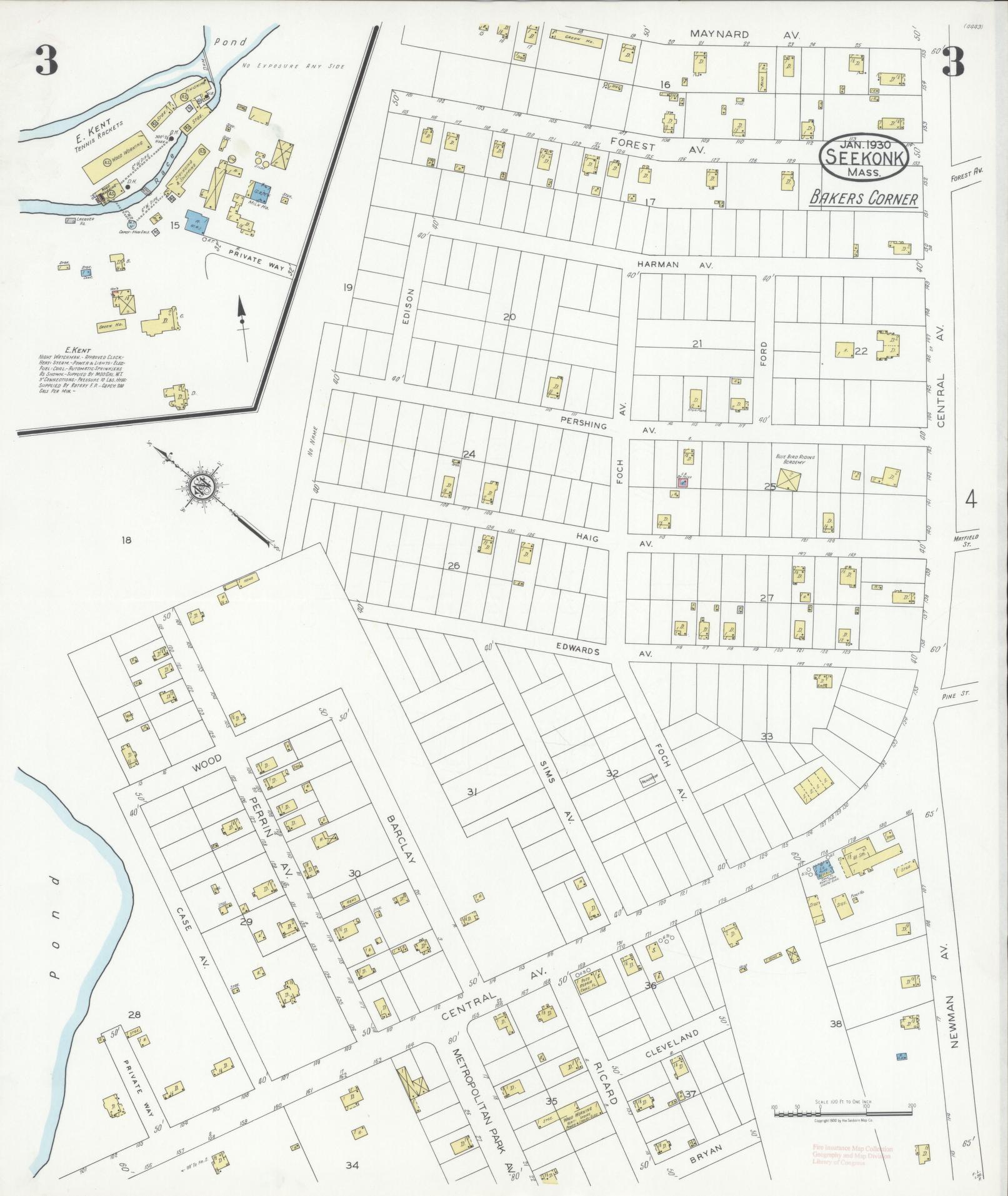 Sanborn Fire Insurance Map from Seekonk, Bristol County, Massachusetts (1930), Sheet #0003 - Complete Map Set gallery image, historic Sanborn map, vintage wall art, Massachusetts Massachusetts