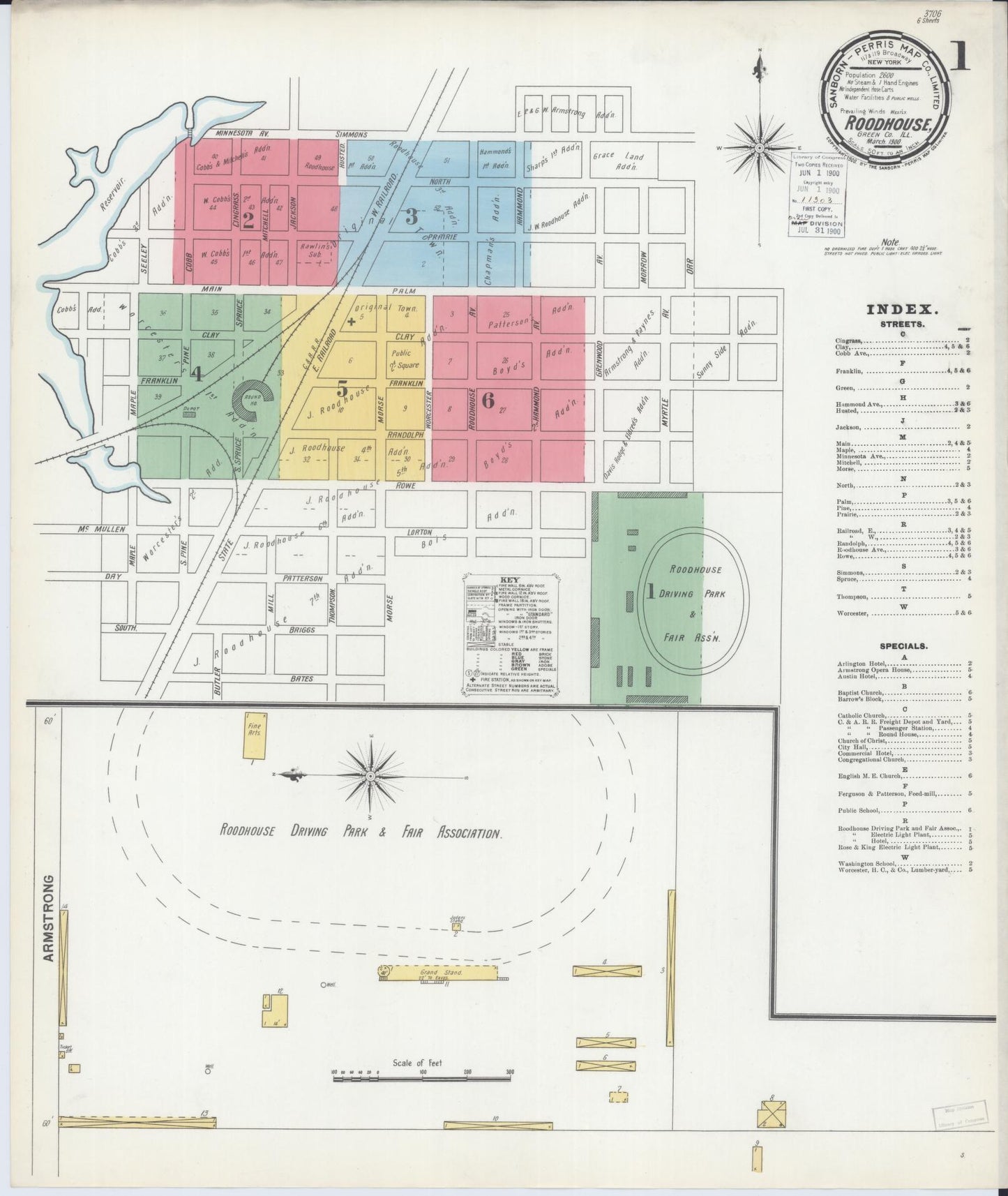 Sanborn Fire Insurance Map from Roodhouse, Greene County, Illinois (1900), Sheet #0001 - Historic Sanborn Fire Insurance Map Print, vintage old map wall art, antique decor, genealogy gift, Illinois Illinois map