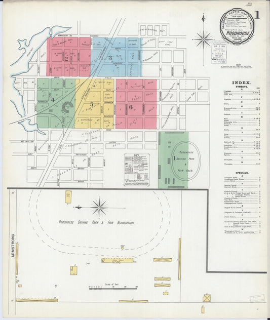 Sanborn Fire Insurance Map from Roodhouse, Greene County, Illinois (1900), Sheet #0001 - Historic Sanborn Fire Insurance Map Print, vintage old map wall art, antique decor, genealogy gift, Illinois Illinois map