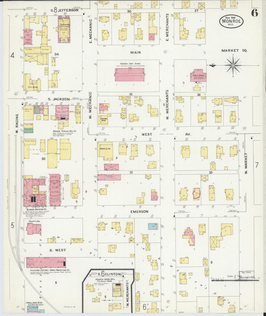 Sanborn Fire Insurance Map from Monroe, Green County, Wisconsin (1908), Sheet #0006 - Historic Sanborn Fire Insurance Map Print, vintage old map wall art, antique decor, genealogy gift, Wisconsin Wisconsin map