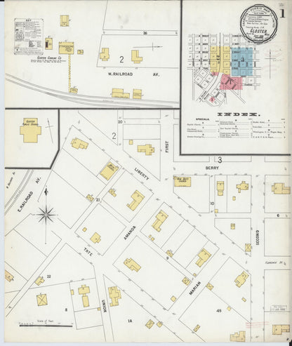 Sanborn Fire Insurance Map from Gloster, Amite County, Mississippi (1899), Sheet #0001 - Complete Map Set gallery image, historic Sanborn map, vintage wall art, Mississippi Mississippi