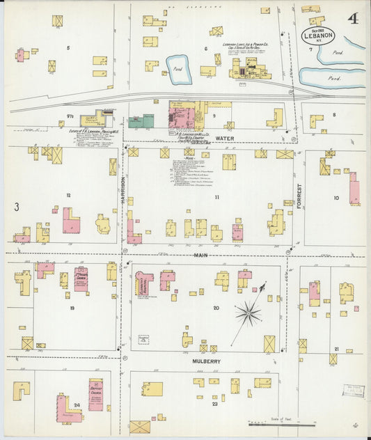 Sanborn Fire Insurance Map from Lebanon, Marion County, Kentucky (1901), Sheet #0004 - Historic Sanborn Fire Insurance Map Print, vintage old map wall art, antique decor, genealogy gift, Kentucky Kentucky map