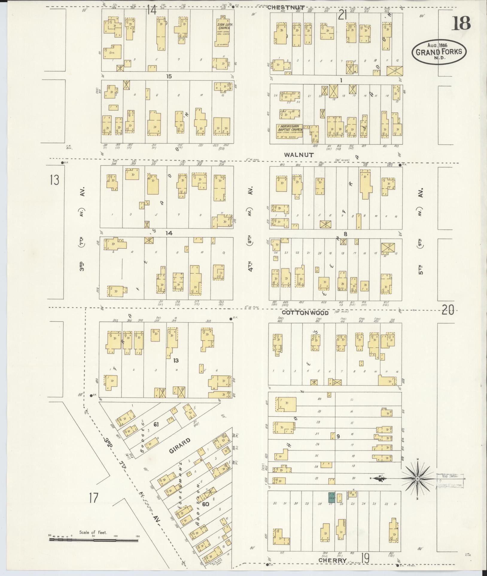 Sanborn Fire Insurance Map from Grand Forks, Grand Forks County, North Dakota (1906), Sheet #0018 - Complete Map Set gallery image, historic Sanborn map, vintage wall art, North Dakota North Dakota