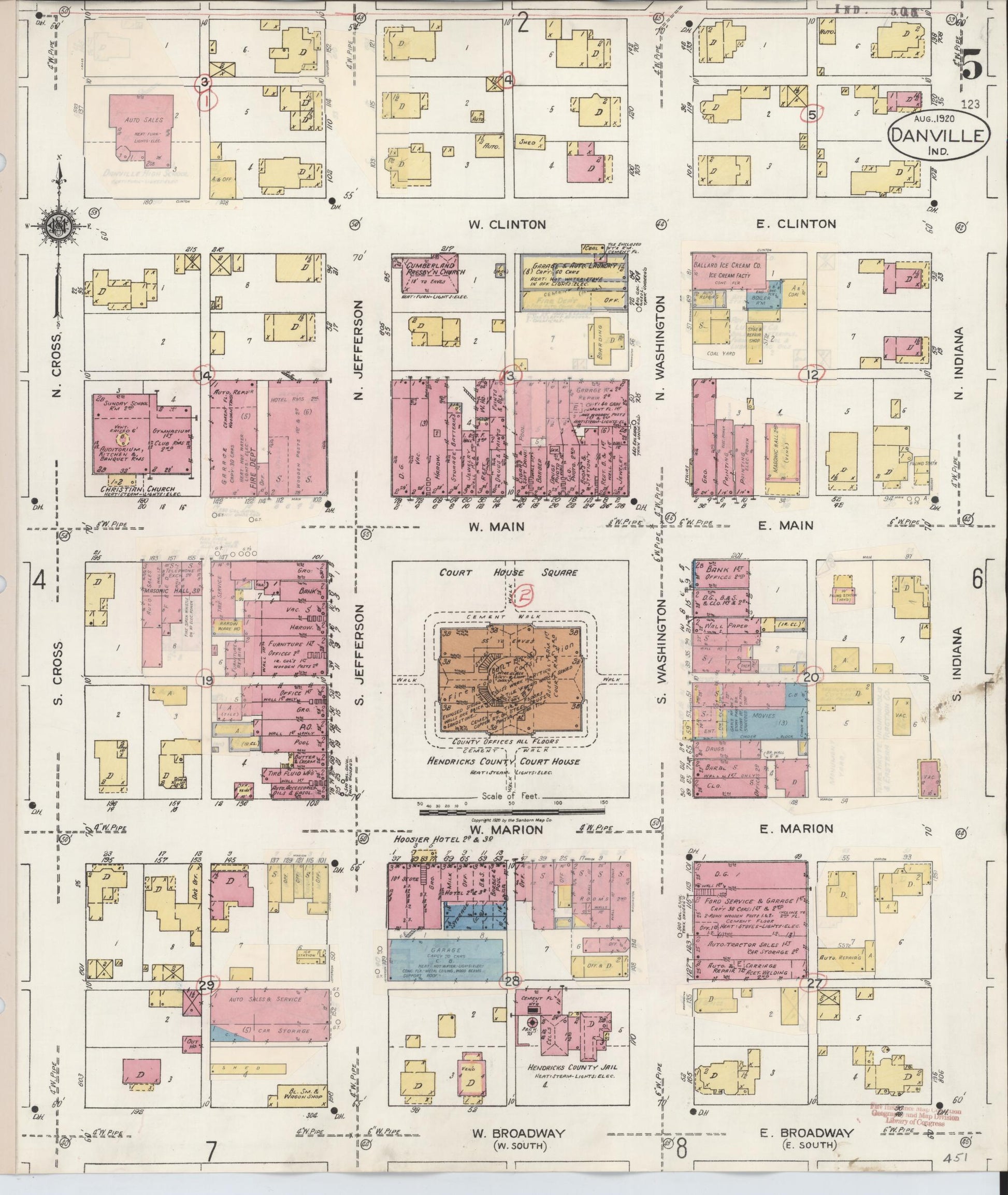 Sanborn Fire Insurance Map from Danville, Hendricks County, Indiana (1932), Sheet #0005 - Complete Map Set gallery image, historic Sanborn map, vintage wall art, Indiana Indiana