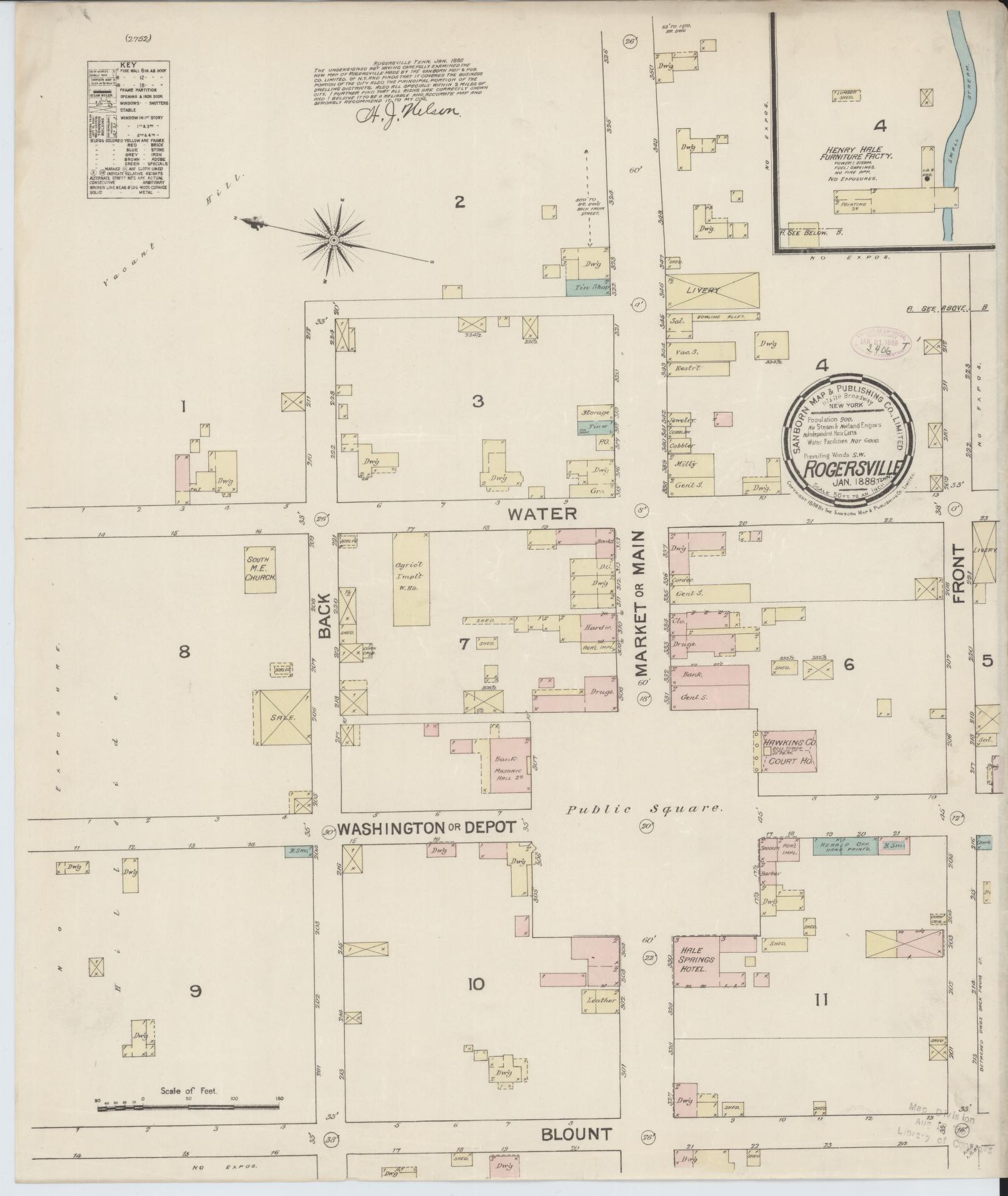 Sanborn Fire Insurance Map from Rogersville, Hawkins County, Tennessee. (1888) – Historic Sanborn Fire Insurance Map Print