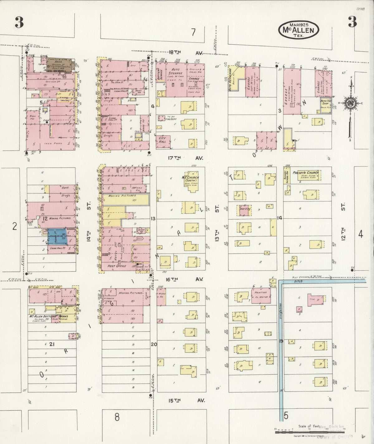 Sanborn Fire Insurance Map from McAllen, Hidalgo County, Texas (1925), Sheet #0003 - Historic Sanborn Fire Insurance Map Print, vintage old map wall art, antique decor, genealogy gift, Texas Texas map