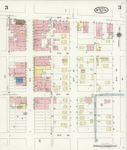 Sanborn Fire Insurance Map from McAllen, Hidalgo County, Texas (1925), Sheet #0003 - Historic Sanborn Fire Insurance Map Print, vintage old map wall art, antique decor, genealogy gift, Texas Texas map