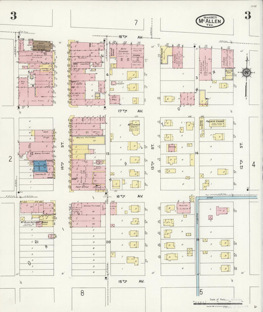 Sanborn Fire Insurance Map from McAllen, Hidalgo County, Texas (1925), Sheet #0003 - Historic Sanborn Fire Insurance Map Print, vintage old map wall art, antique decor, genealogy gift, Texas Texas map