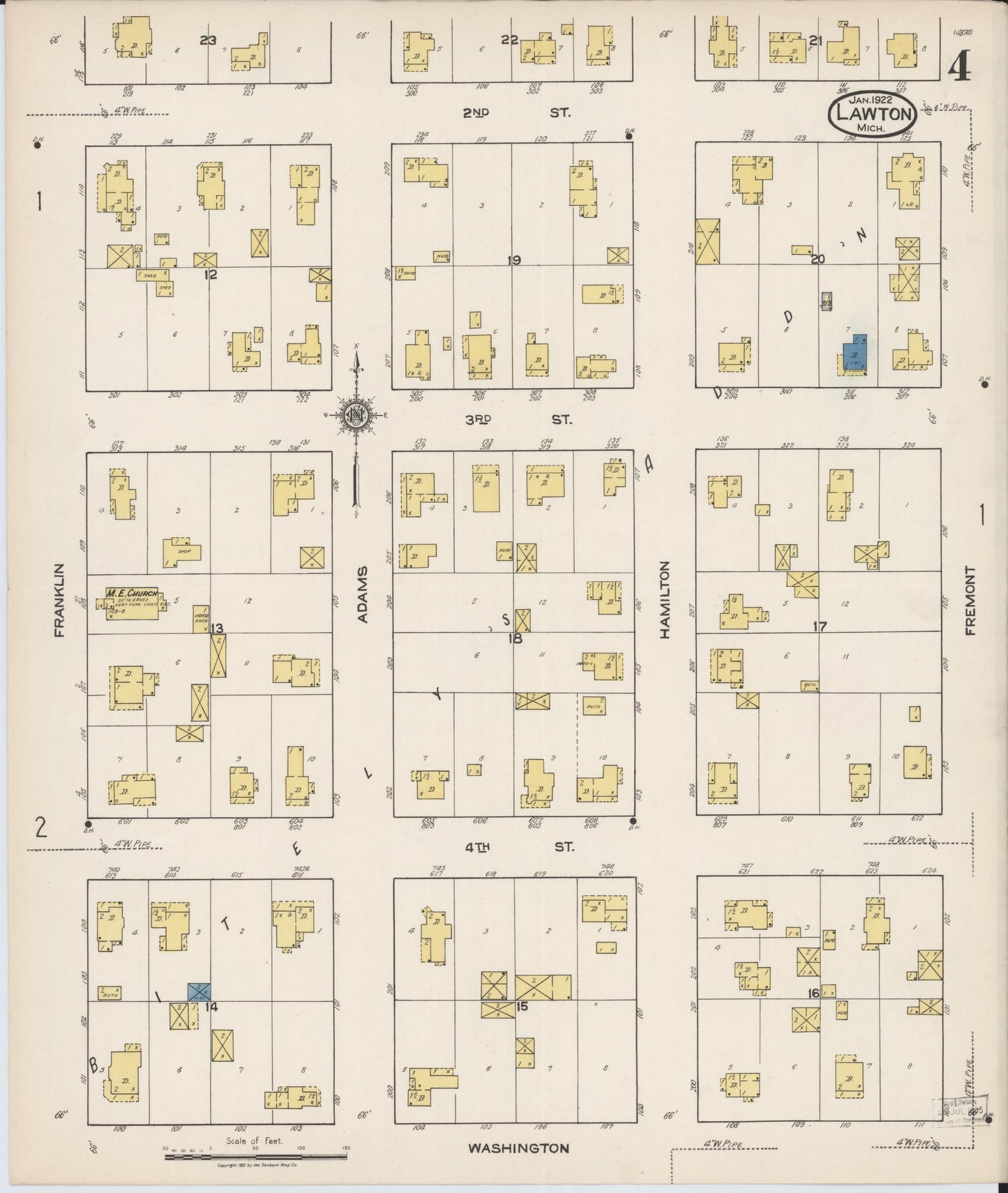 Sanborn Fire Insurance Map from Lawton, Van Buren County, Michigan (1922), Sheet #0004 - Complete Map Set gallery image, historic Sanborn map, vintage wall art, Michigan Michigan