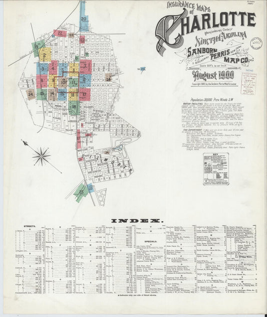 Sanborn Fire Insurance Map from Charlotte, Mecklenburg County, North Carolina. (1900) – Historic Sanborn Fire Insurance Map Print
