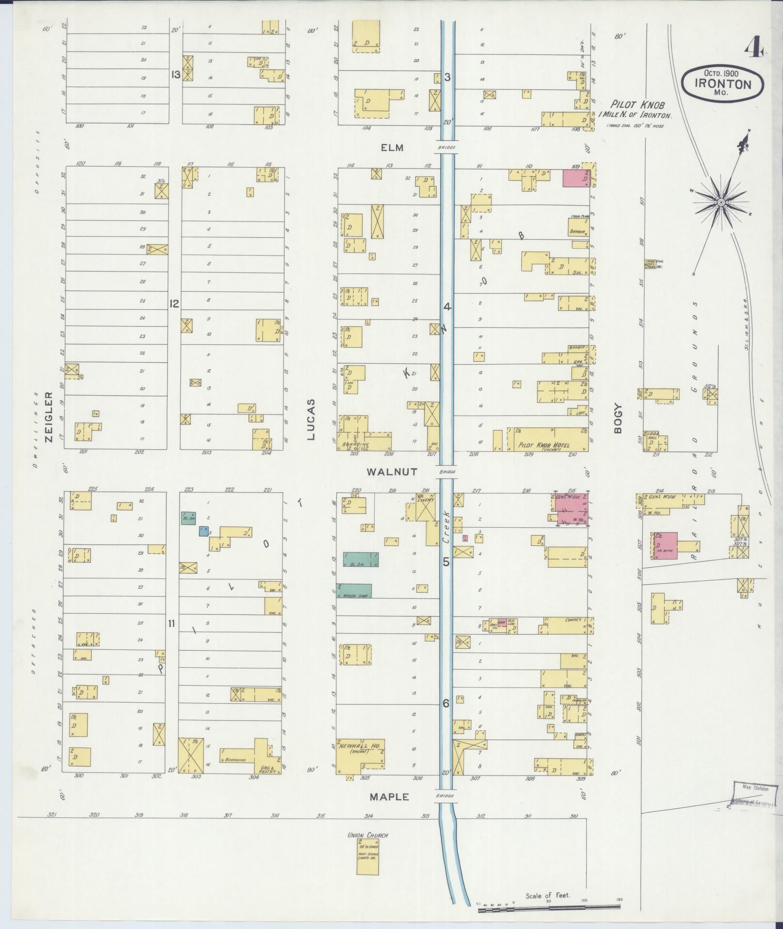 Sanborn Fire Insurance Map from Ironton, Iron County, Missouri (1900), Sheet #0004 - Historic Sanborn Fire Insurance Map Print, vintage old map wall art, antique decor, genealogy gift, Missouri Missouri map