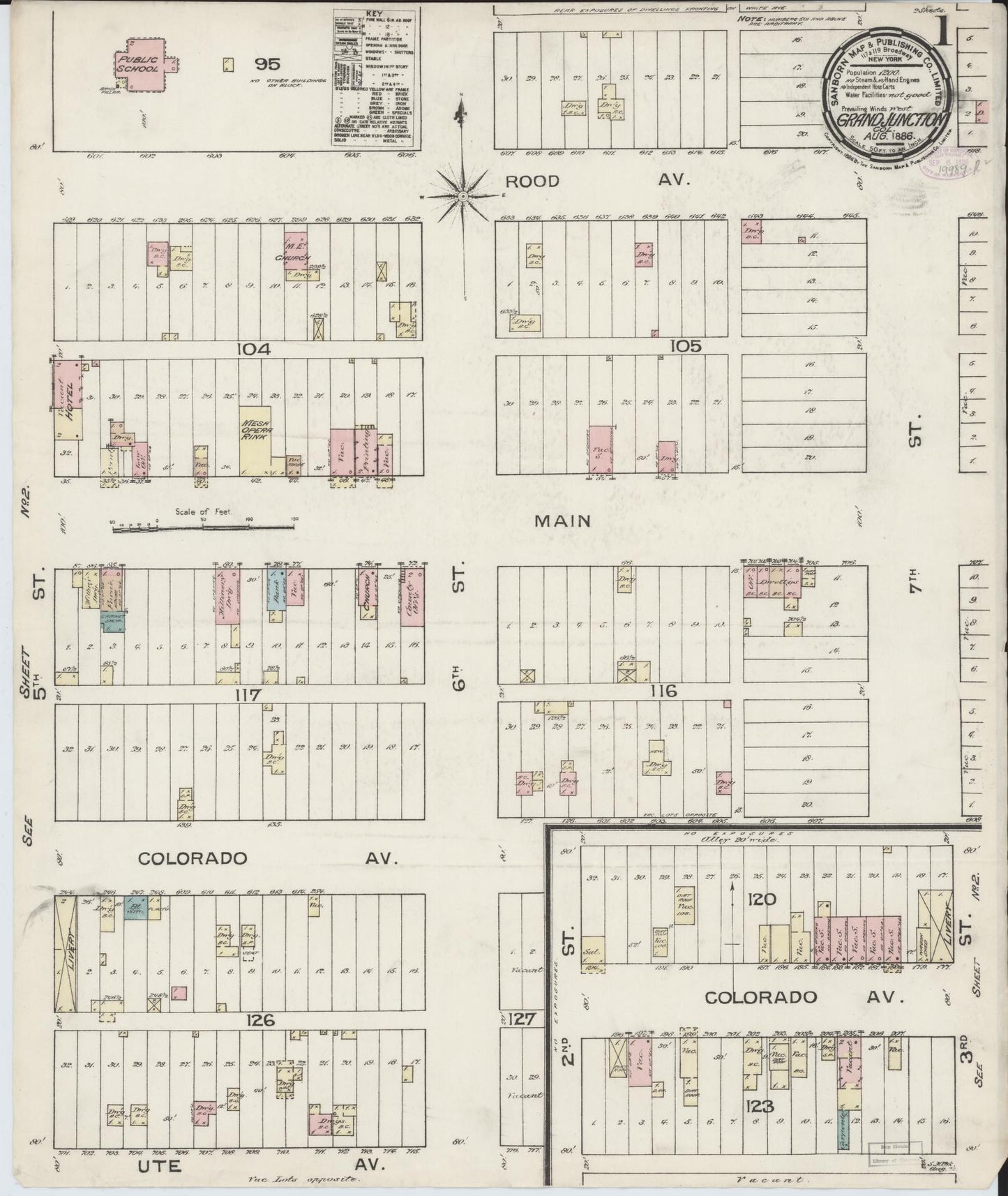 Sanborn Fire Insurance Map from Grand Junction, Mesa County, Colorado (1886), Sheet #0001 - Complete Map Set gallery image, historic Sanborn map, vintage wall art, Colorado Colorado