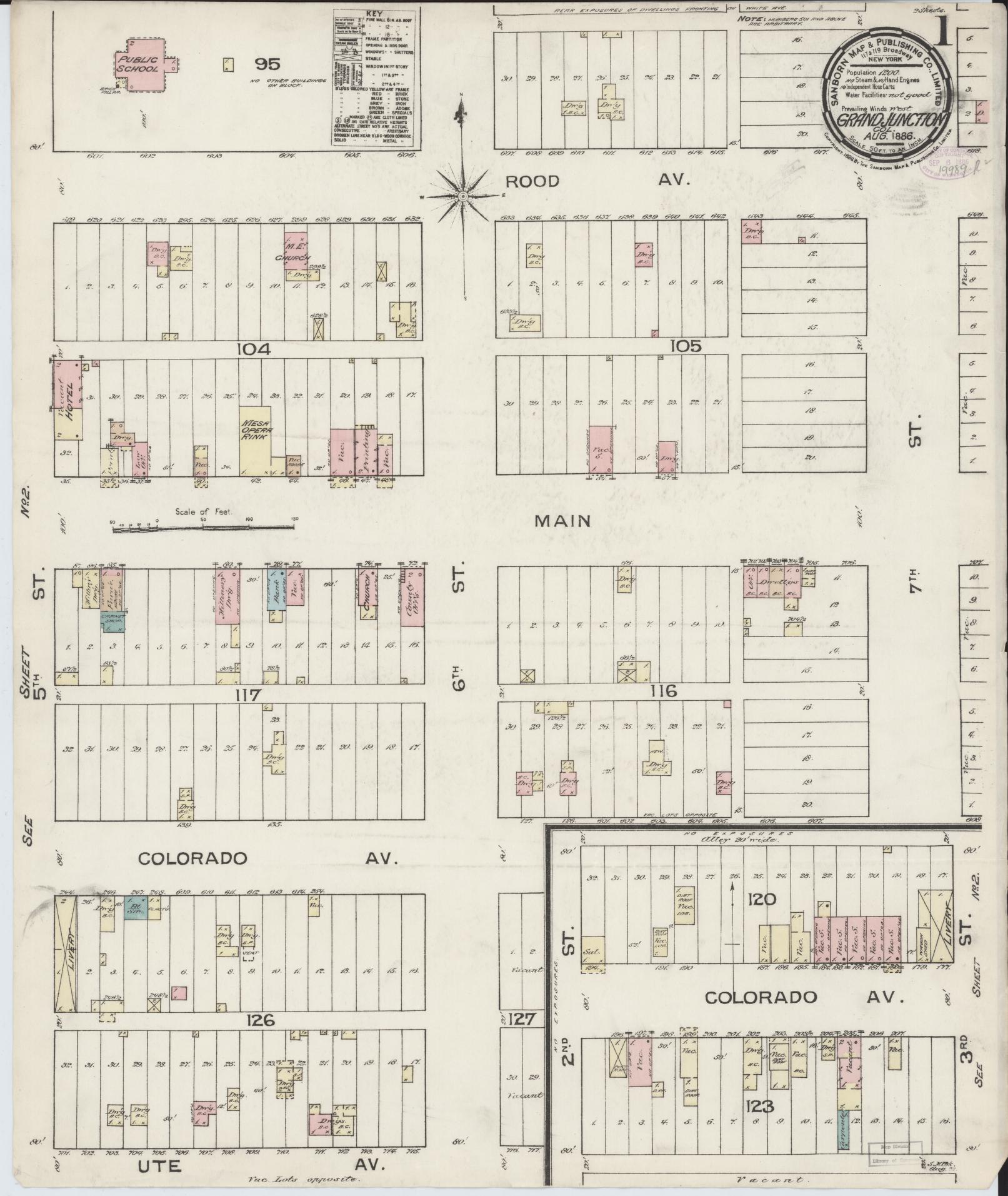 Sanborn Fire Insurance Map from Grand Junction, Mesa County, Colorado (1886), Sheet #0001 - Complete Map Set gallery image, historic Sanborn map, vintage wall art, Colorado Colorado