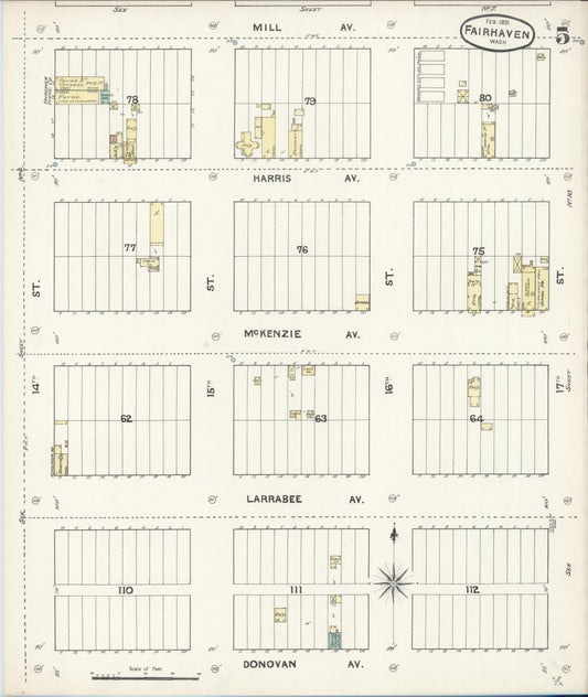 Sanborn Fire Insurance Map from Fairhaven [see also Bellingham and Sehome], Whatcom County, Washington (1891), Sheet #0005 - Historic Sanborn Fire Insurance Map Print, vintage old map wall art, antique decor, genealogy gift, Washington Washington map