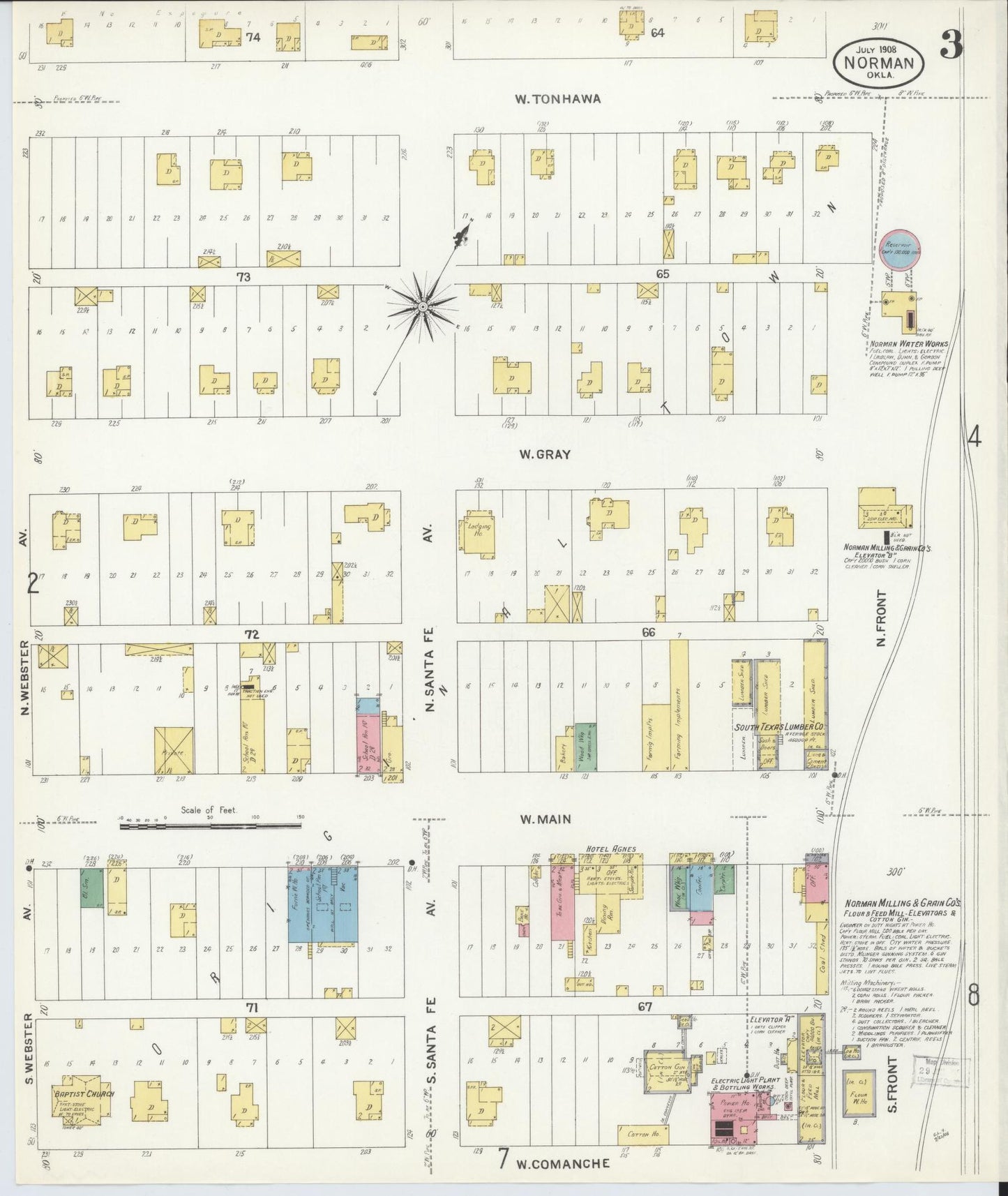 Sanborn Fire Insurance Map from Norman, Cleveland County, Oklahoma (1908), Sheet #0003 - Complete Map Set gallery image, historic Sanborn map, vintage wall art, Oklahoma Oklahoma