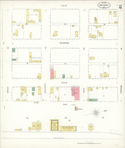 Sanborn Fire Insurance Map from Ontario, Malheur County, Oregon (1900), Sheet #0002 - Historic Sanborn Fire Insurance Map Print, vintage old map wall art, antique decor, genealogy gift, Oregon Oregon map