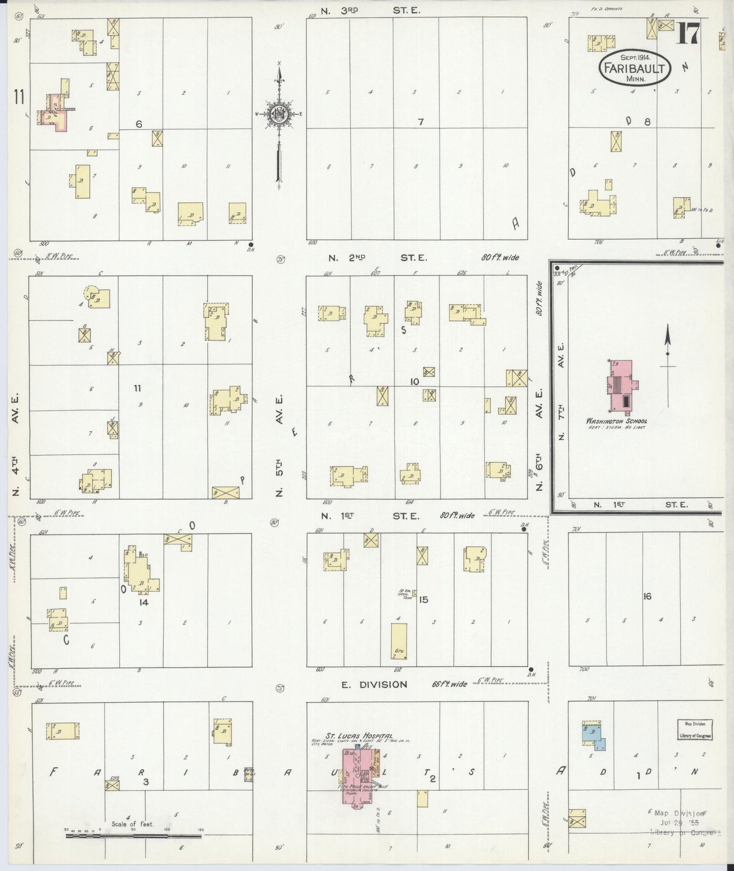 Sanborn Fire Insurance Map from Faribault, Rice County, Minnesota (1914), Sheet #0017 - Historic Sanborn Fire Insurance Map Print, vintage old map wall art, antique decor, genealogy gift, Minnesota Minnesota map