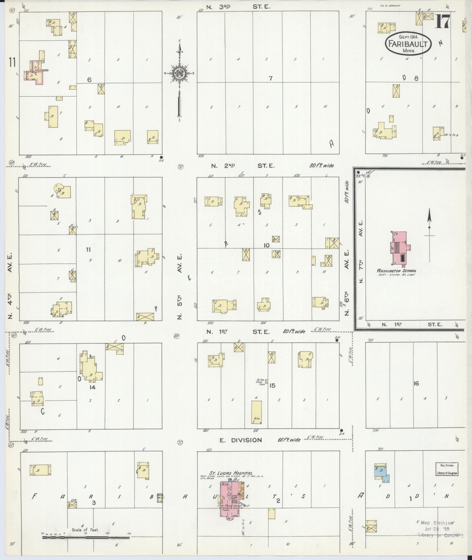 Sanborn Fire Insurance Map from Faribault, Rice County, Minnesota (1914), Sheet #0017 - Historic Sanborn Fire Insurance Map Print, vintage old map wall art, antique decor, genealogy gift, Minnesota Minnesota map