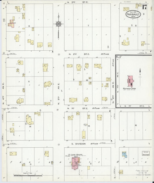 Sanborn Fire Insurance Map from Faribault, Rice County, Minnesota (1914), Sheet #0017 - Historic Sanborn Fire Insurance Map Print, vintage old map wall art, antique decor, genealogy gift, Minnesota Minnesota map