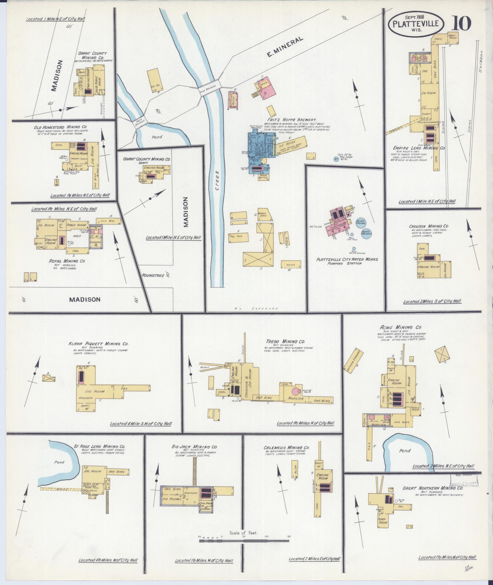 Sanborn Fire Insurance Map from Platteville, Grant County, Wisconsin (1908), Sheet #0010 - Complete Map Set gallery image, historic Sanborn map, vintage wall art, Wisconsin Wisconsin