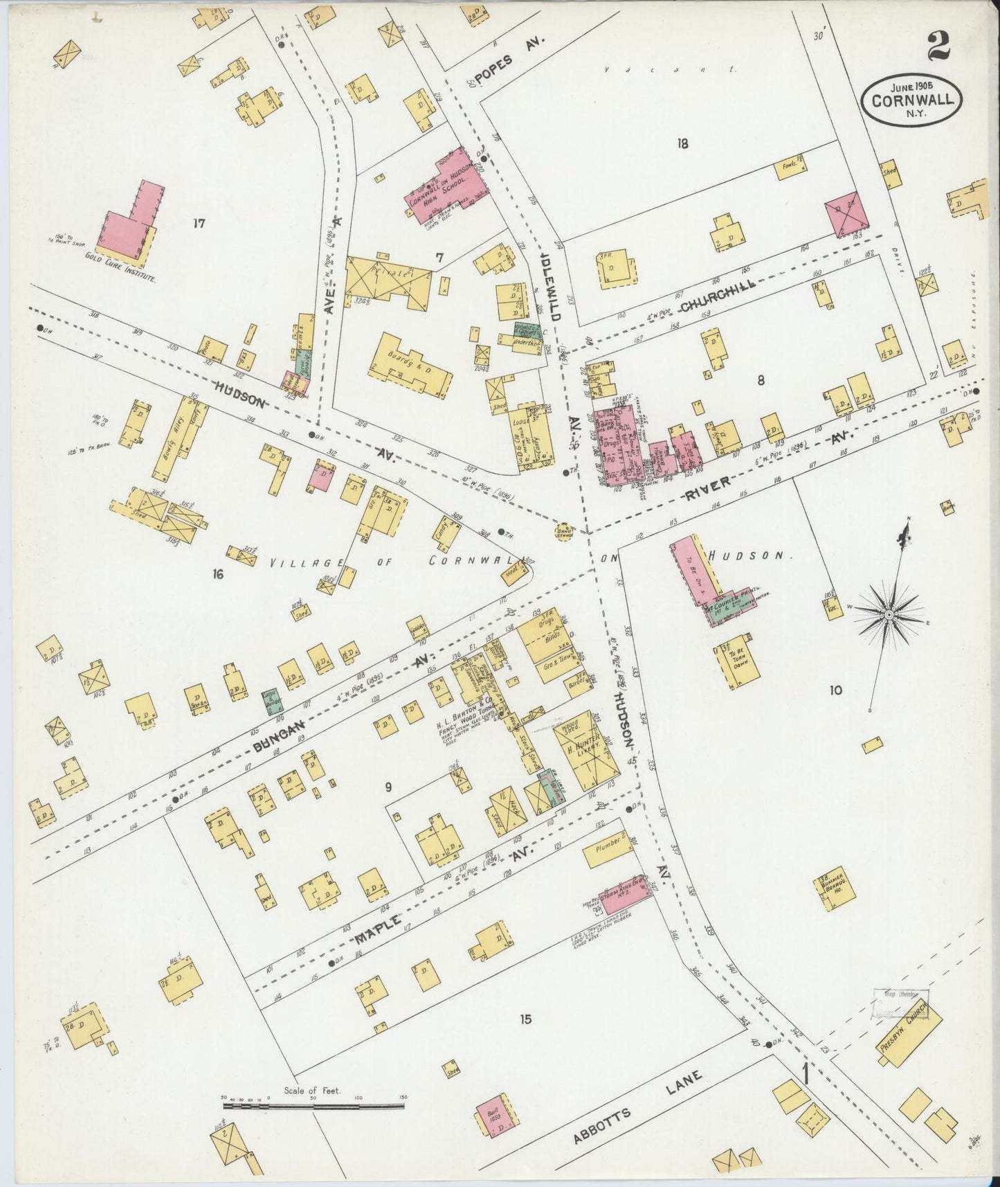 Sanborn Fire Insurance Map from Cornwall, Orange County, New York (1905), Sheet #0002 - Complete Map Set gallery image, historic Sanborn map, vintage wall art, New York New York