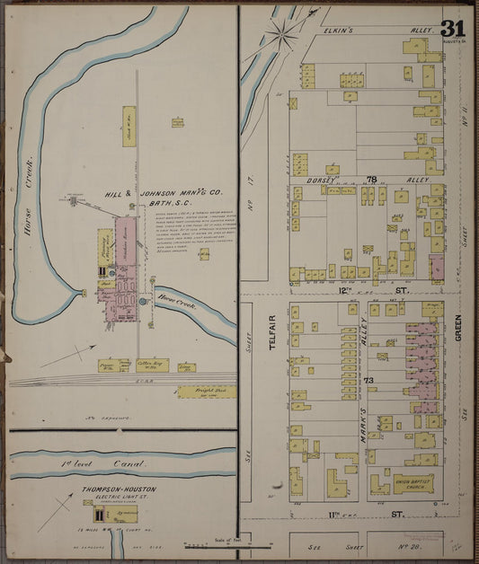 Sanborn Fire Insurance Map from Augusta, Richmond County, Georgia (1890), Sheet #0031 - Historic Sanborn Fire Insurance Map Print, vintage old map wall art, antique decor, genealogy gift, Georgia Georgia map