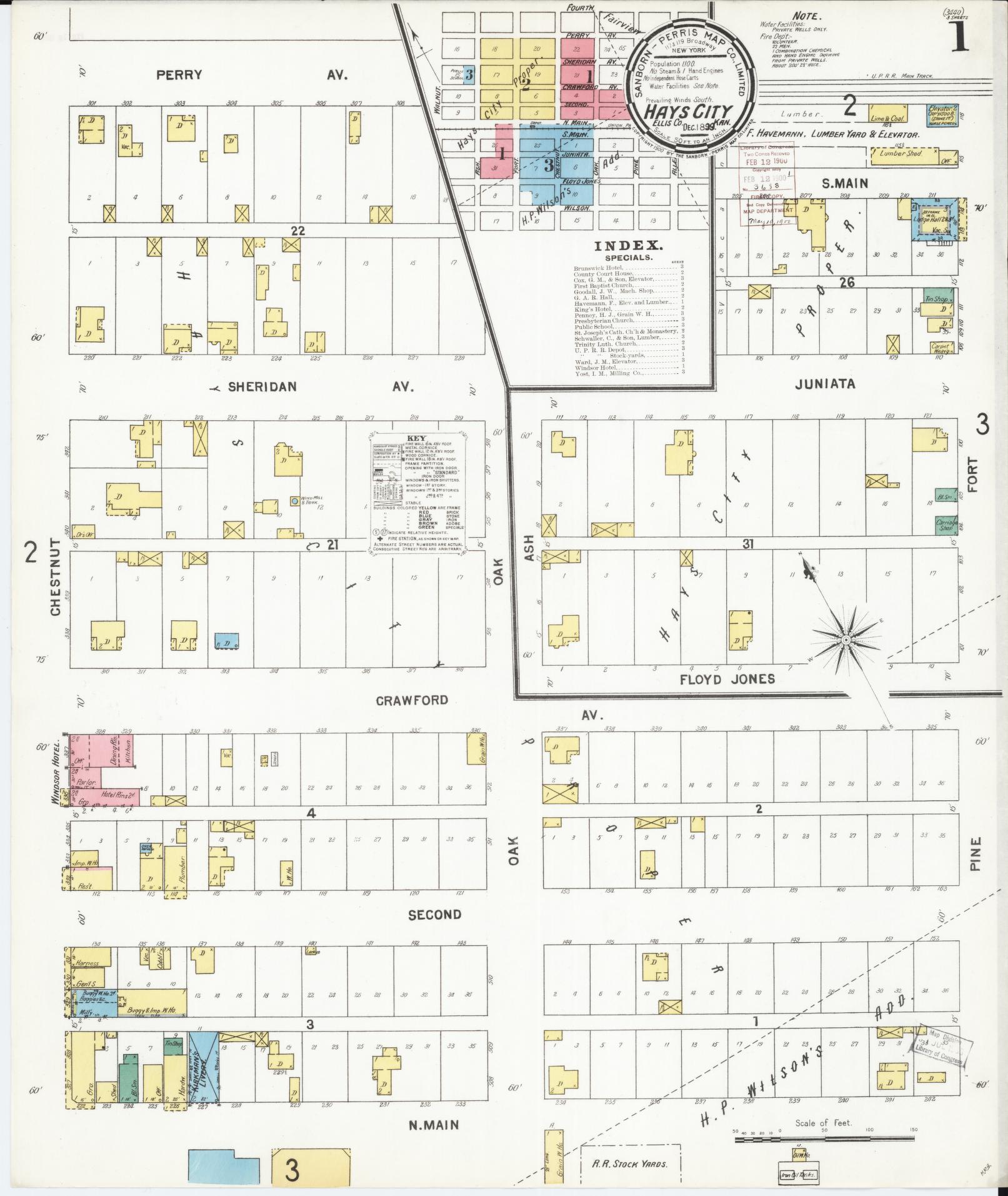 Sanborn Fire Insurance Map from Hays, Ellis County, Kansas (1899), Sheet #0001 - Historic Sanborn Fire Insurance Map Print, vintage old map wall art, antique decor, genealogy gift, Kansas Kansas map