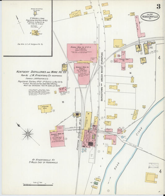 Sanborn Fire Insurance Map from Hodgenville, Larue County, Kentucky (1901), Sheet #0003 - Historic Sanborn Fire Insurance Map Print, vintage old map wall art, antique decor, genealogy gift, Kentucky Kentucky map