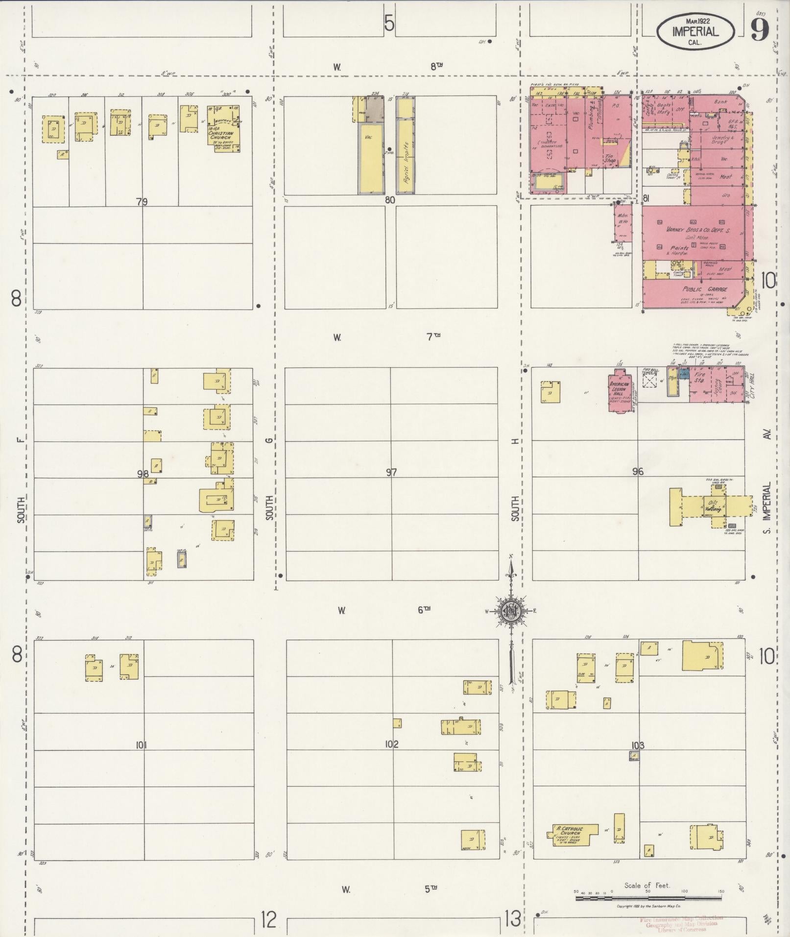 Sanborn Fire Insurance Map from Imperial, Imperial County, California (1922), Sheet #0009 - Historic Sanborn Fire Insurance Map Print, vintage old map wall art, antique decor, genealogy gift, California California map