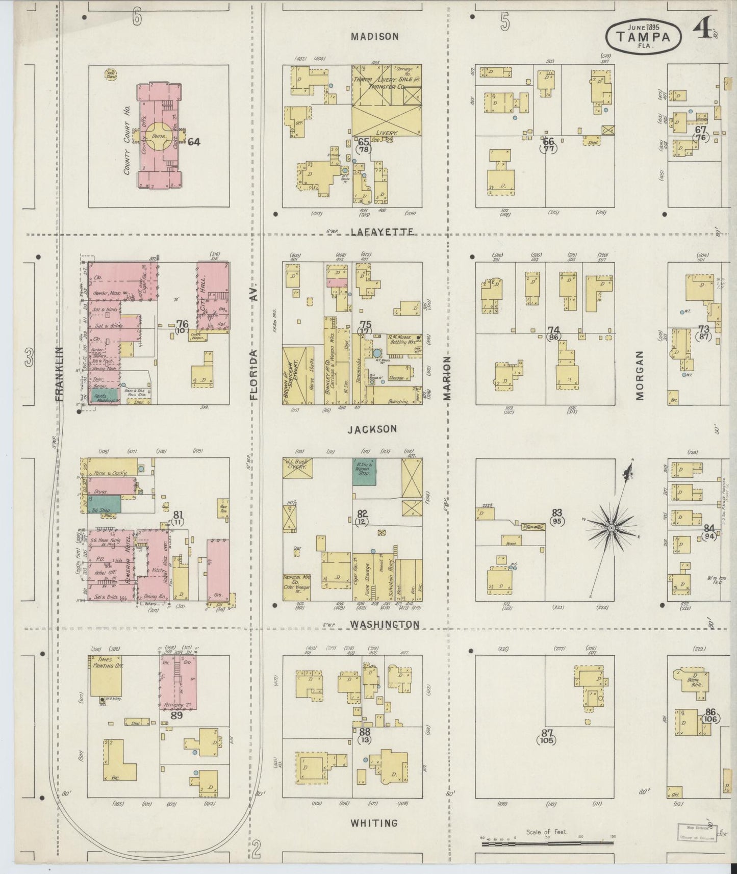 Sanborn Fire Insurance Map from Tampa, Hillsborough County, Florida (1895), Sheet #0008 - Complete Map Set gallery image, historic Sanborn map, vintage wall art, Florida Florida