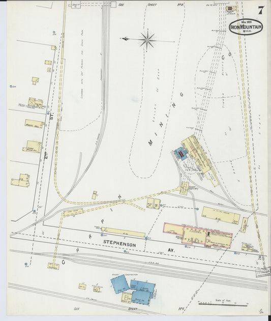 Sanborn Fire Insurance Map from Iron Mountain, Dickinson County, Michigan (1891), Sheet #0007 - Historic Sanborn Fire Insurance Map Print, vintage old map wall art, antique decor, genealogy gift, Michigan Michigan map