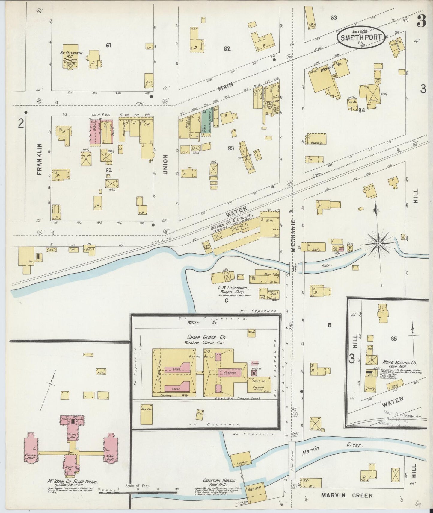 Sanborn Fire Insurance Map from Smethport, McKean County, Pennsylvania (1898), Sheet #0003 - Complete Map Set gallery image, historic Sanborn map, vintage wall art, Pennsylvania Pennsylvania